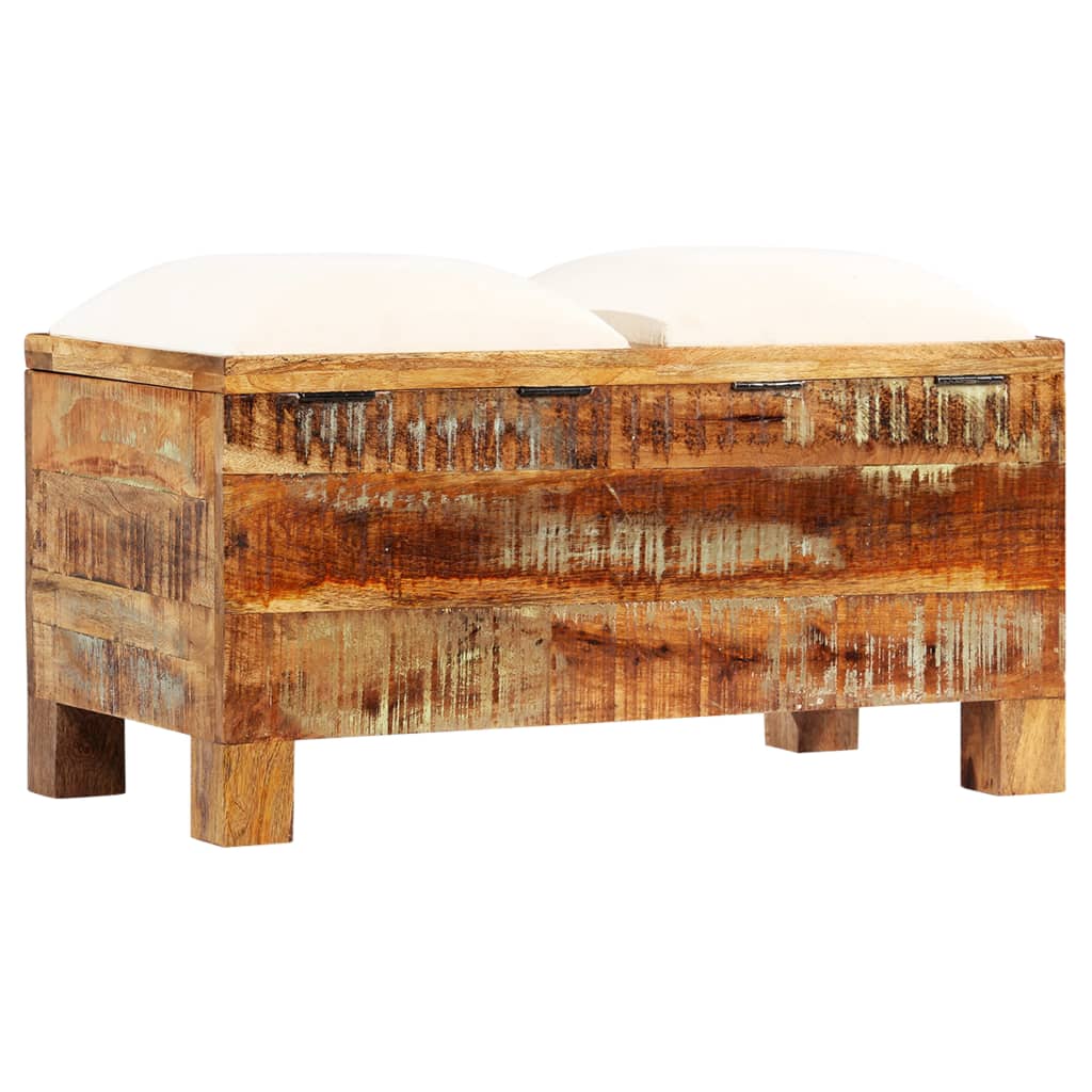 Banc De Rangement Bois Massif Recyclé 80 X 40 X 40 Cm