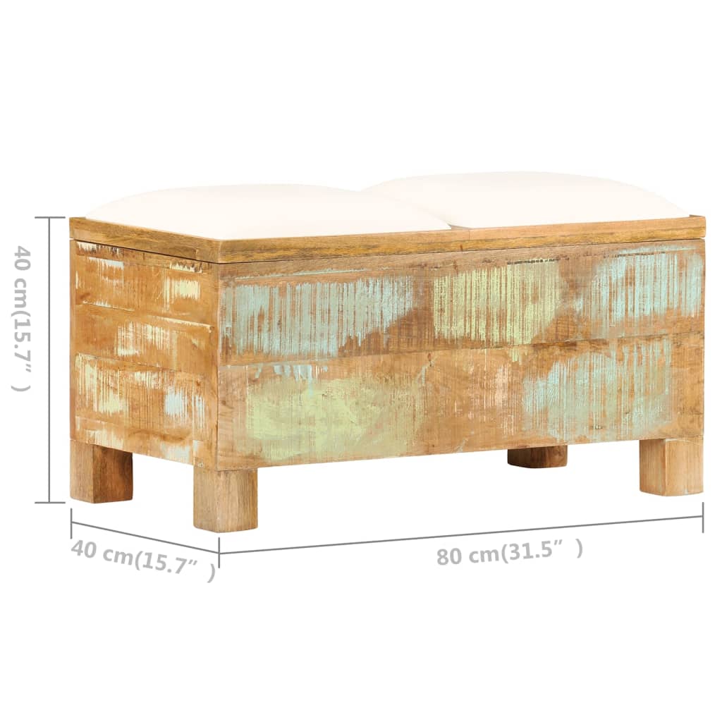 Banc De Rangement Bois Massif Recyclé 80 X 40 X 40 Cm