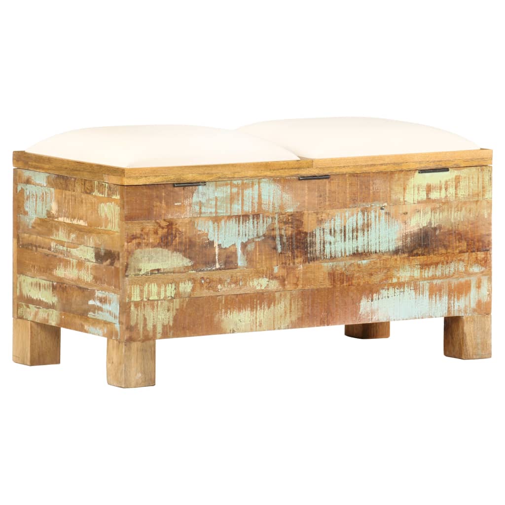 Banc De Rangement Bois Massif Recyclé 80 X 40 X 40 Cm