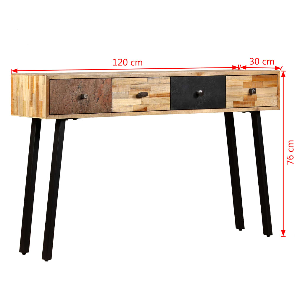 Table Console Teck Massif De Récupération 120 X 30 X 76 Cm