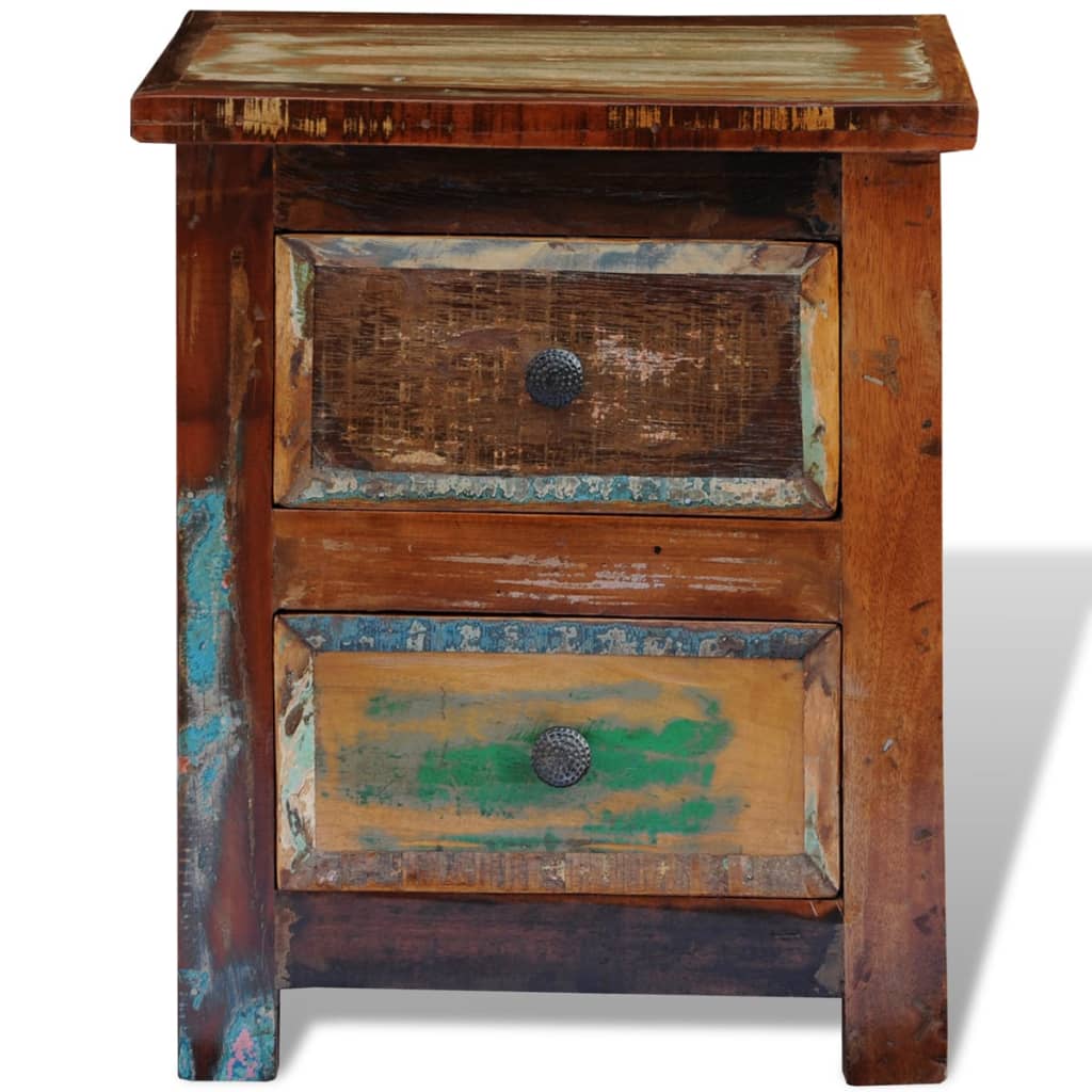 Table De Chevet Avec 2 Tiroirs Bois Massif Recyclé