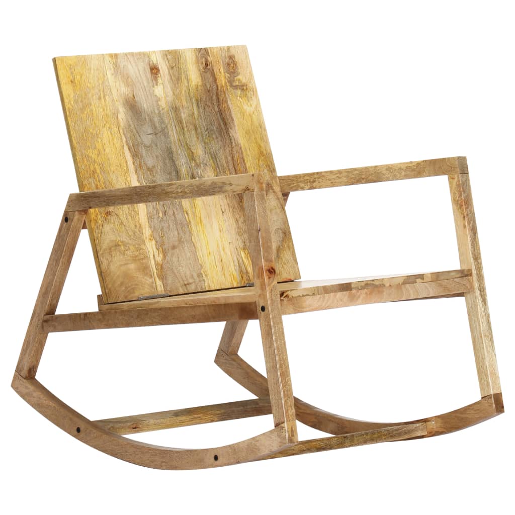 Chaise À Bascule Marron Cuir Véritable Et Manguier Massif