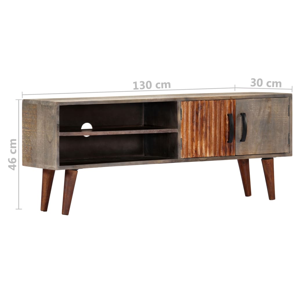 Meuble Tv Gris 130X30X46 Cm Bois Massif De Manguier Brut