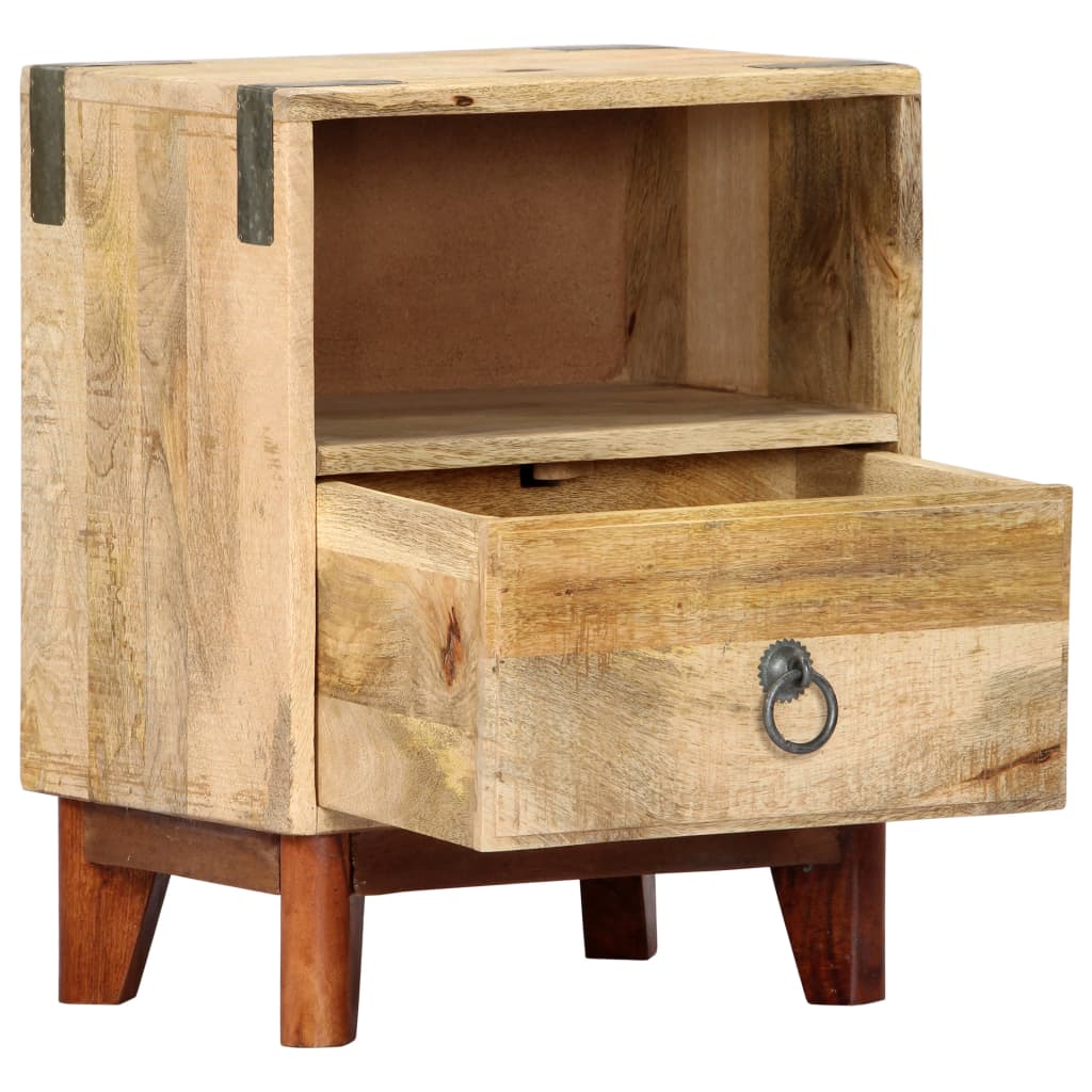 Table De Chevet 40 X 30 X 52 Cm Bois De Manguier Massif Brut