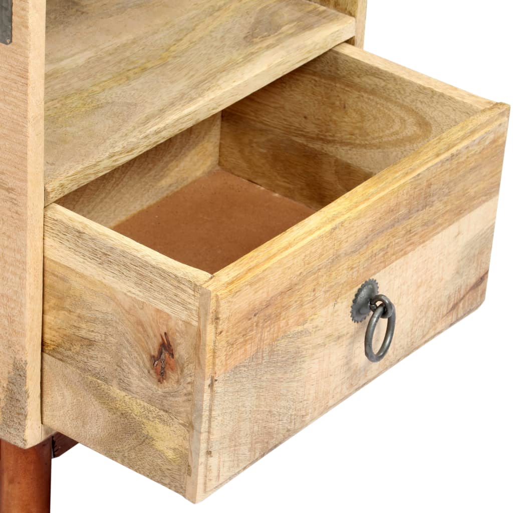 Table De Chevet 40 X 30 X 52 Cm Bois De Manguier Massif Brut