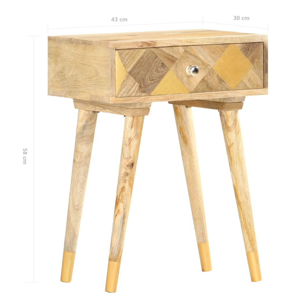 Table De Chevet 43 X 30 X 58 Cm Bois De Manguier Massif