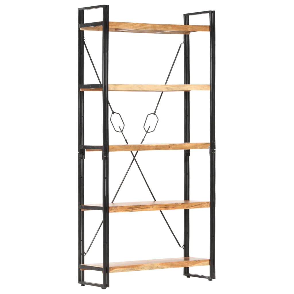 Bibliothèque 3 Niveaux 77X30X Bois Massif Manguier Et Fer Marron