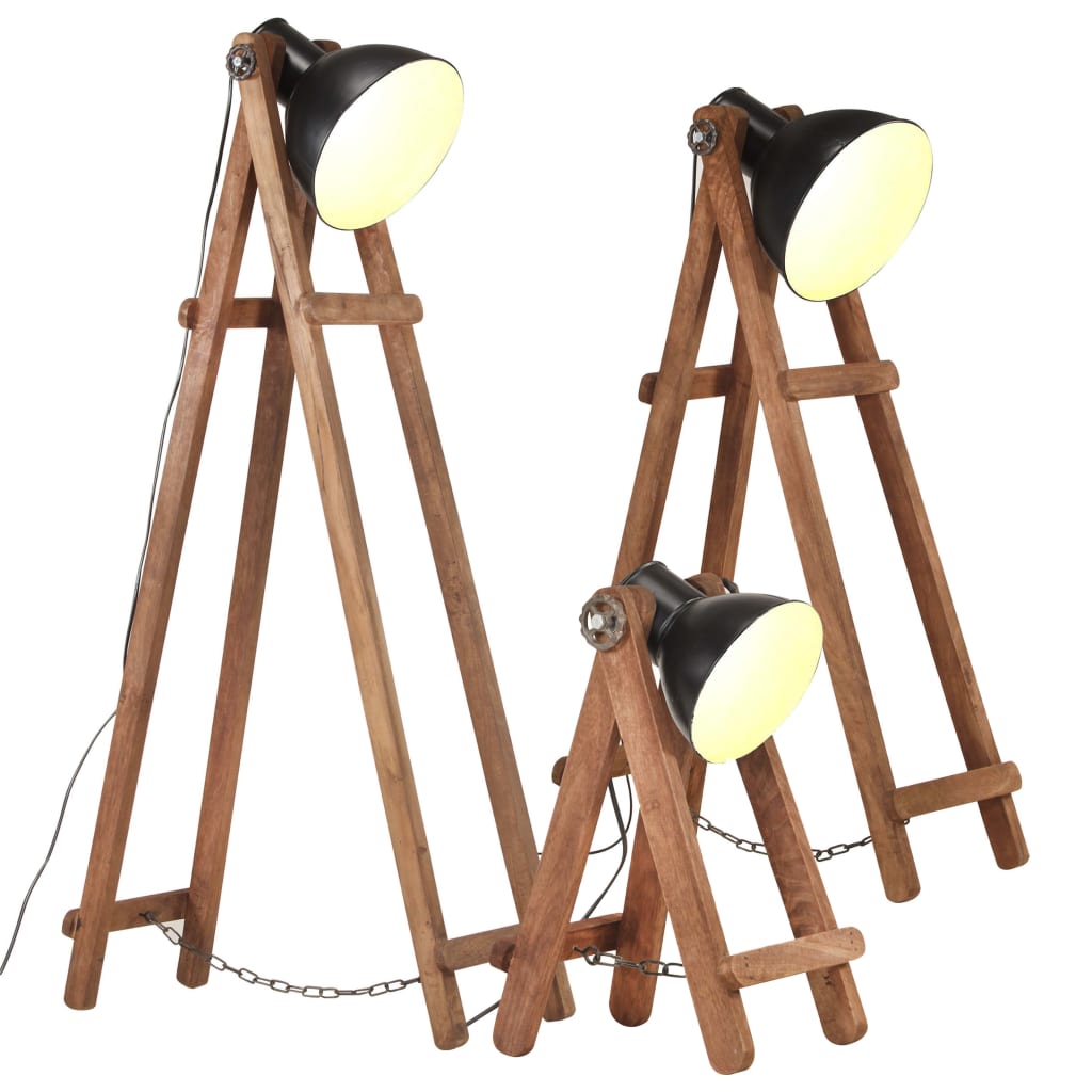 Lampadaires 3 Pcs E27 Bois De Manguier Massif