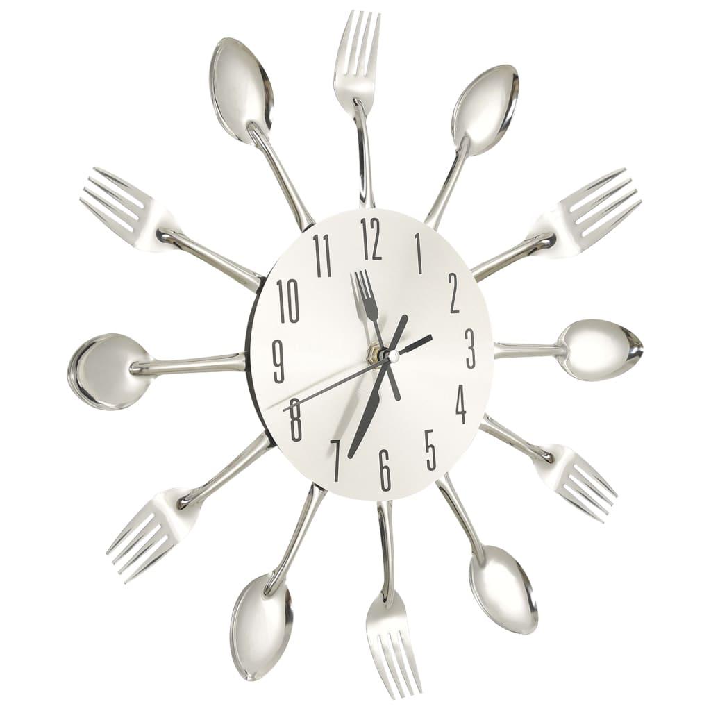 Horloge Murale Et Cuillère Et Fourchette Argenté 31Cm Aluminium