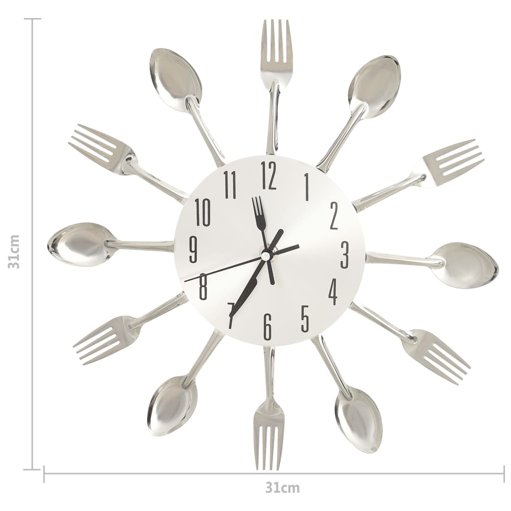 Horloge Murale Et Cuillère Et Fourchette Argenté 31Cm Aluminium