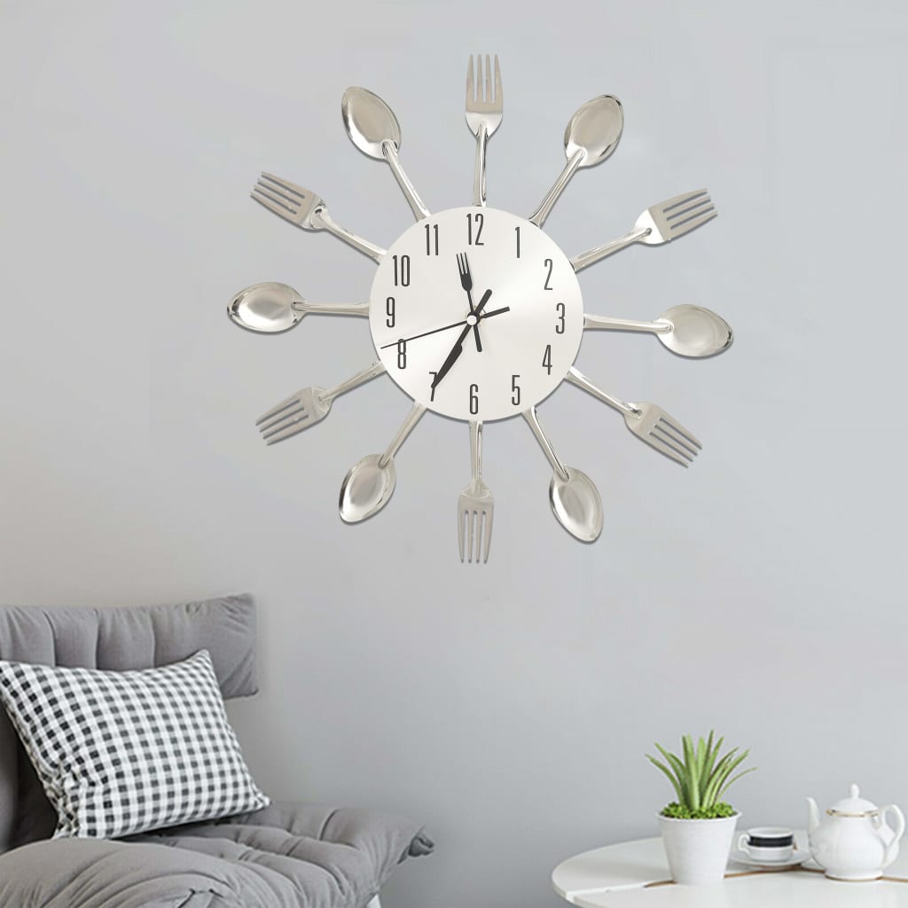 Horloge Murale Et Cuillère Et Fourchette Argenté 31Cm Aluminium