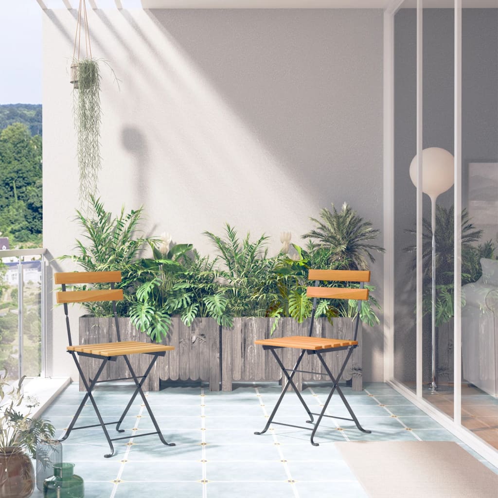 Chaises Pliables De Jardin Lot De 2 Acier Et Bois Acacia Solide