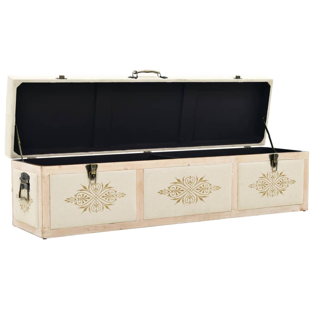Banc De Rangement 110 Cm Crème Bois De Sapin Massif Et Tissu