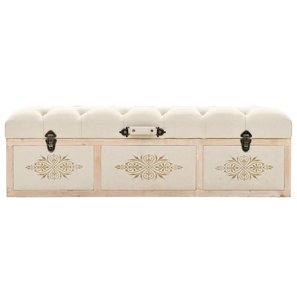 Banc De Rangement 110 Cm Crème Bois De Sapin Massif Et Tissu