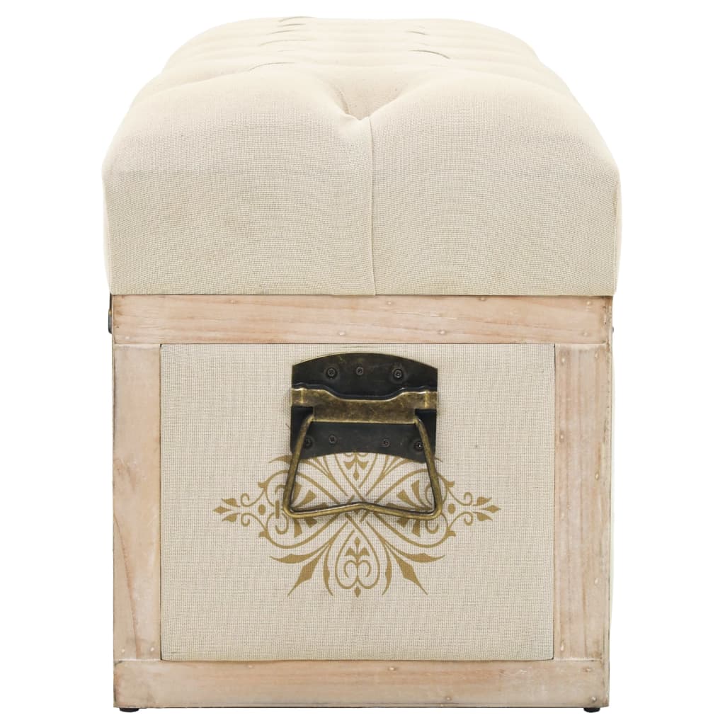 Banc De Rangement 110 Cm Crème Bois De Sapin Massif Et Tissu