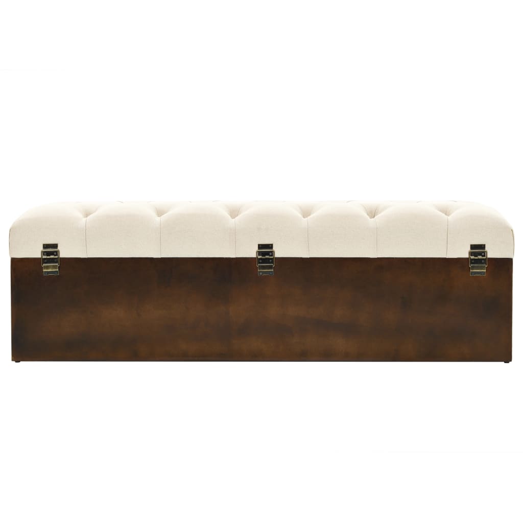 Banc De Rangement 110 Cm Crème Bois De Sapin Massif Et Tissu