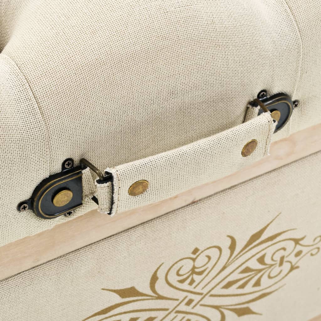 Banc De Rangement 110 Cm Crème Bois De Sapin Massif Et Tissu