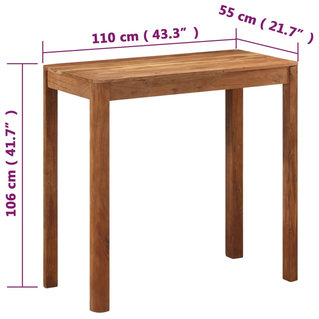 Table De Bar Bois Massif D'acacia Et Finition Miel 110X55X106Cm