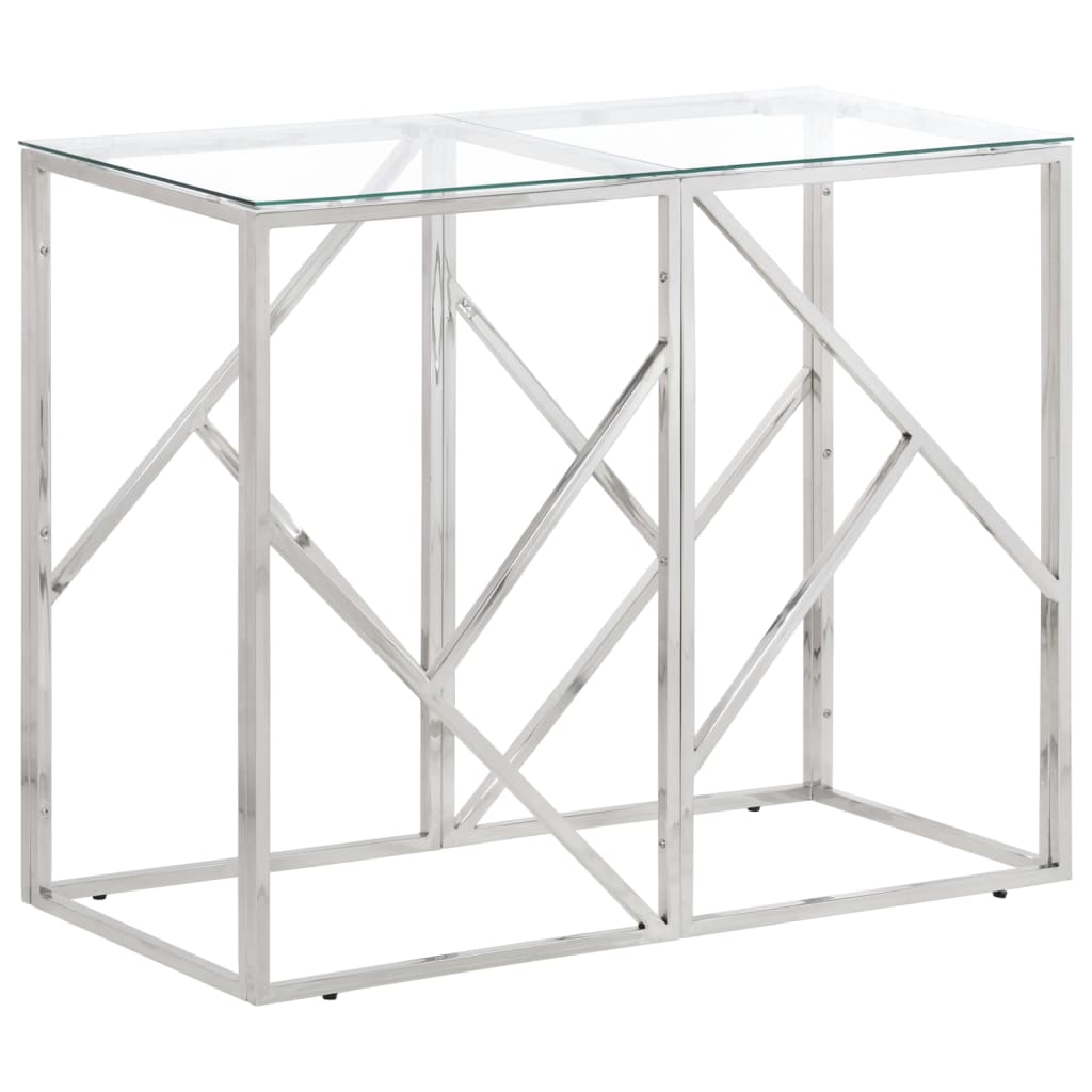 Table Console Argenté Acier Inoxydable Et Massif D'acacia