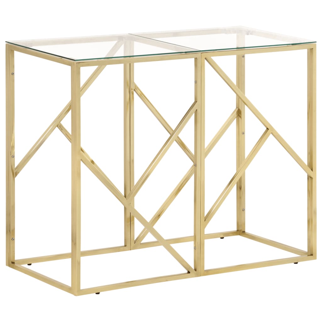 Table Console Argenté Acier Inoxydable Et Massif D'acacia