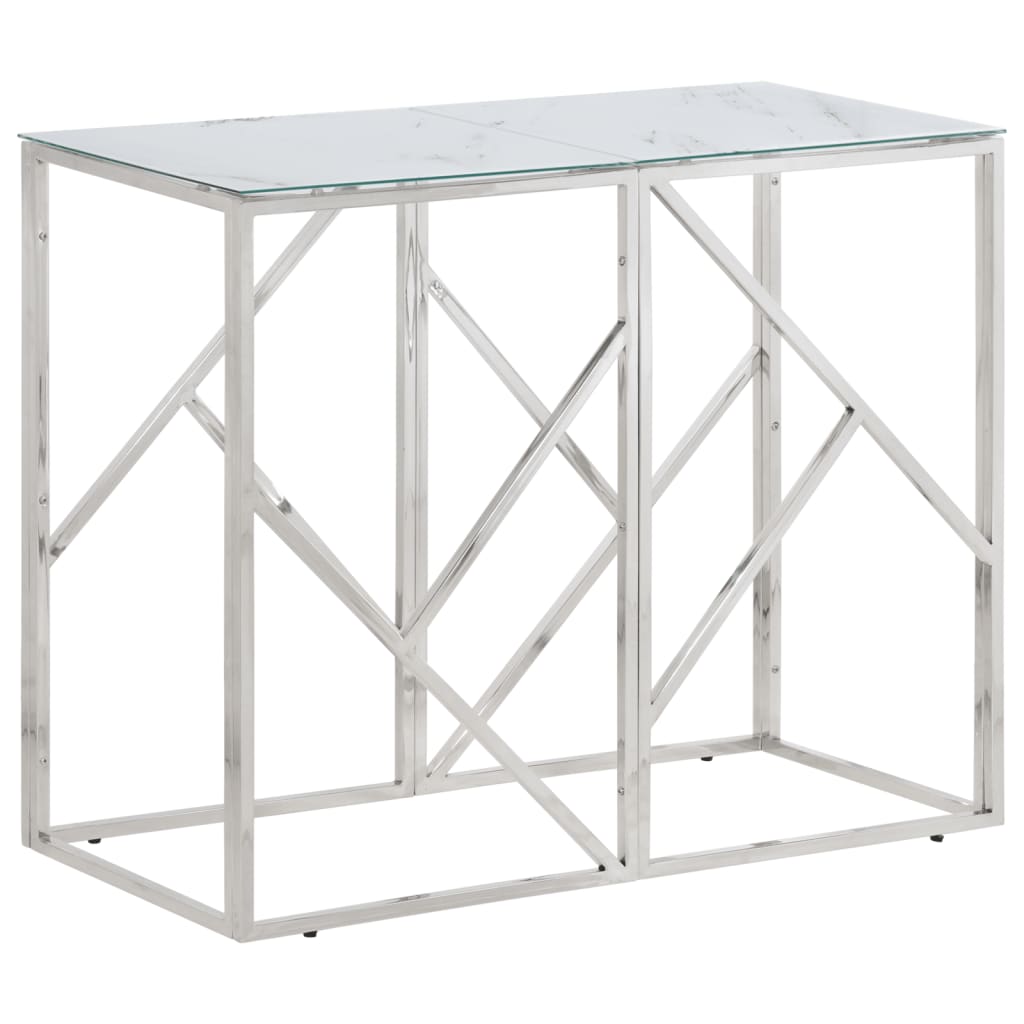 Table Console Argenté Acier Inoxydable Et Massif D'acacia