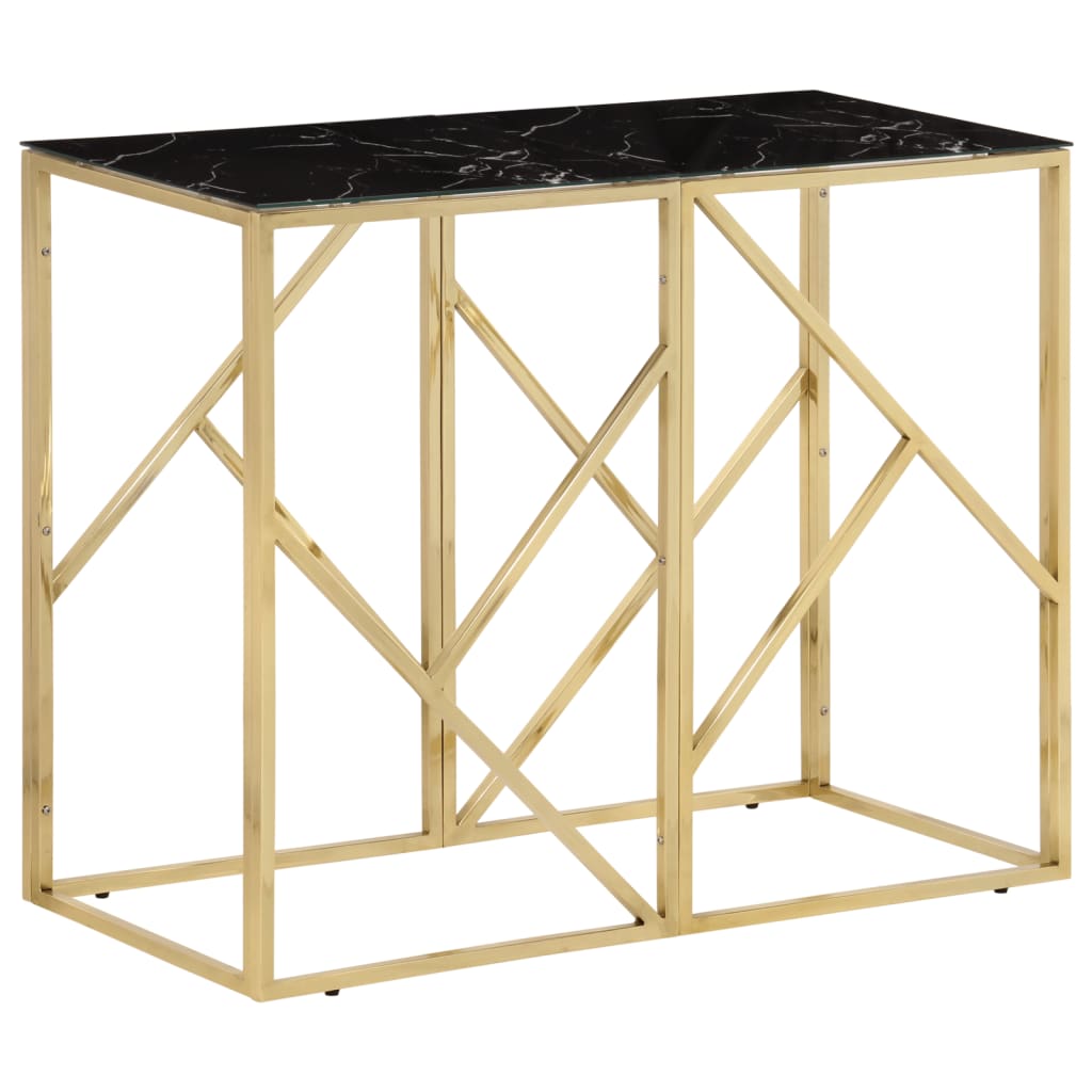 Table Console Argenté Acier Inoxydable Et Massif D'acacia