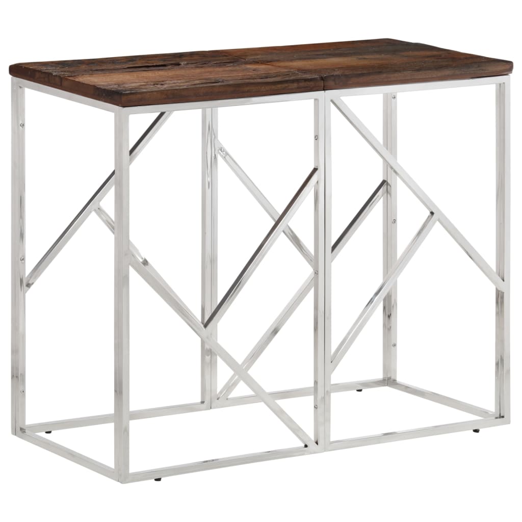 Table Console Argenté Acier Inoxydable Et Massif D'acacia