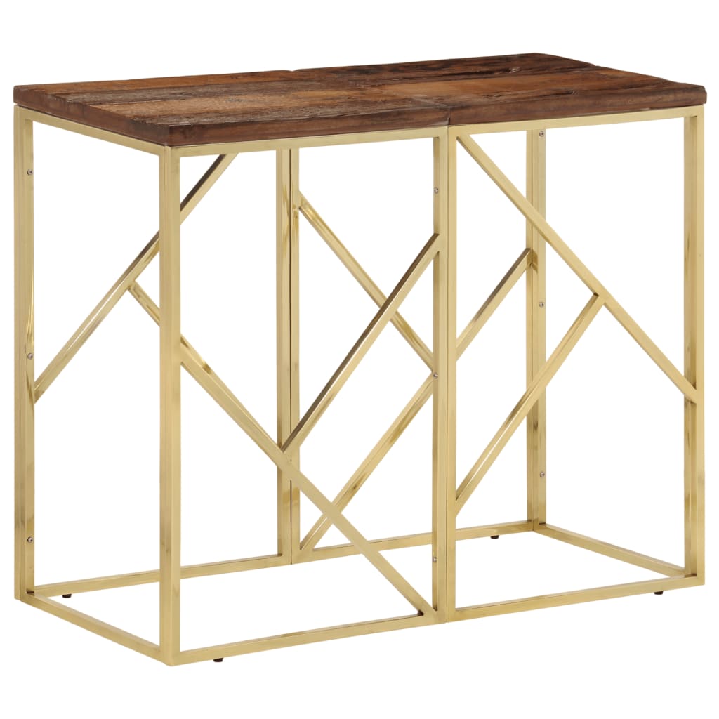 Table Console Argenté Acier Inoxydable Et Massif D'acacia