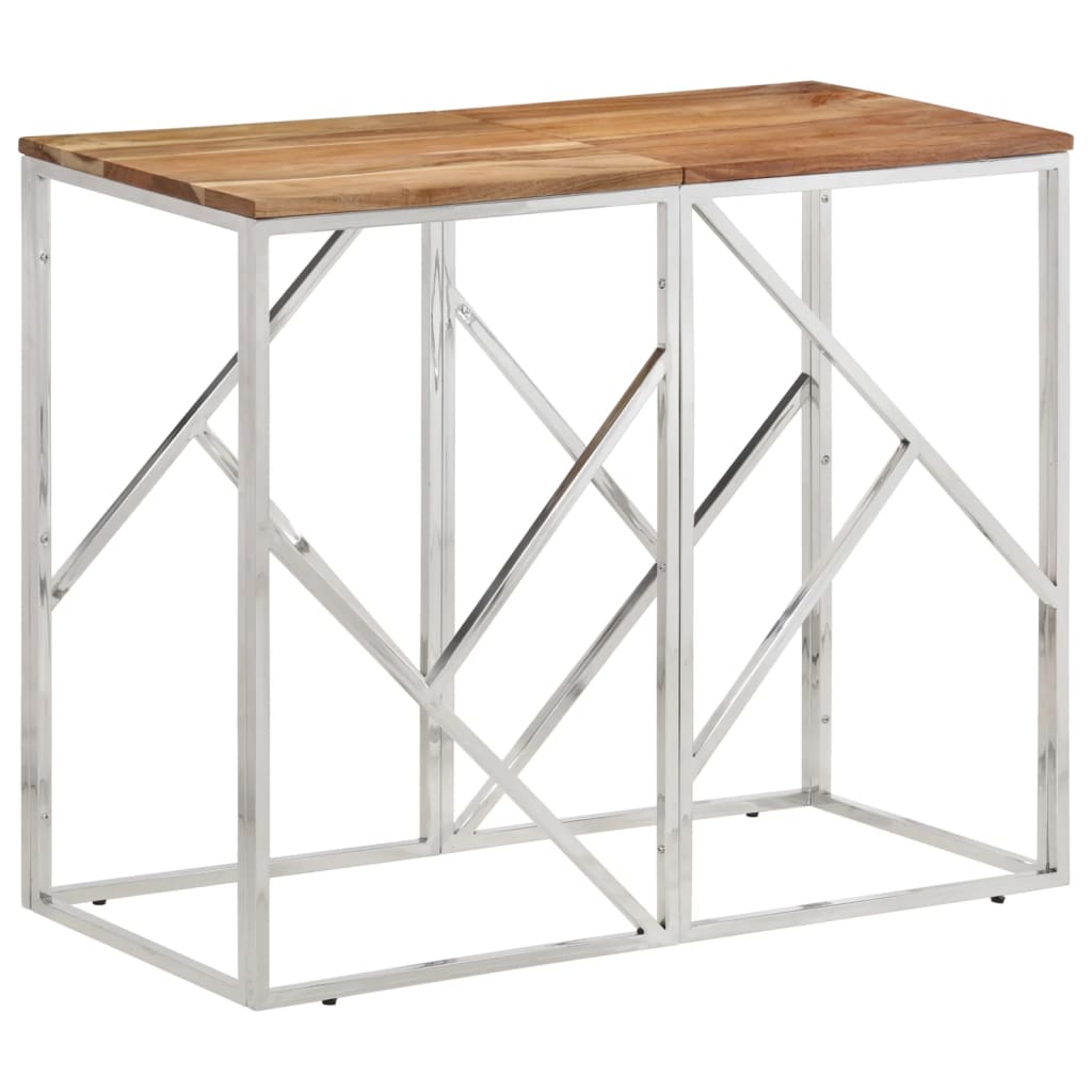Table Console Argenté Acier Inoxydable Et Massif D'acacia