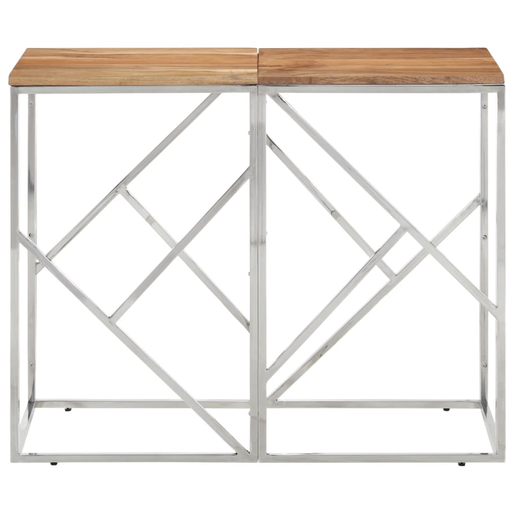 Table Console Argenté Acier Inoxydable Et Massif D'acacia