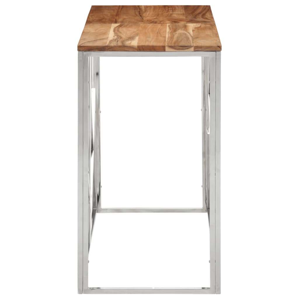 Table Console Argenté Acier Inoxydable Et Massif D'acacia