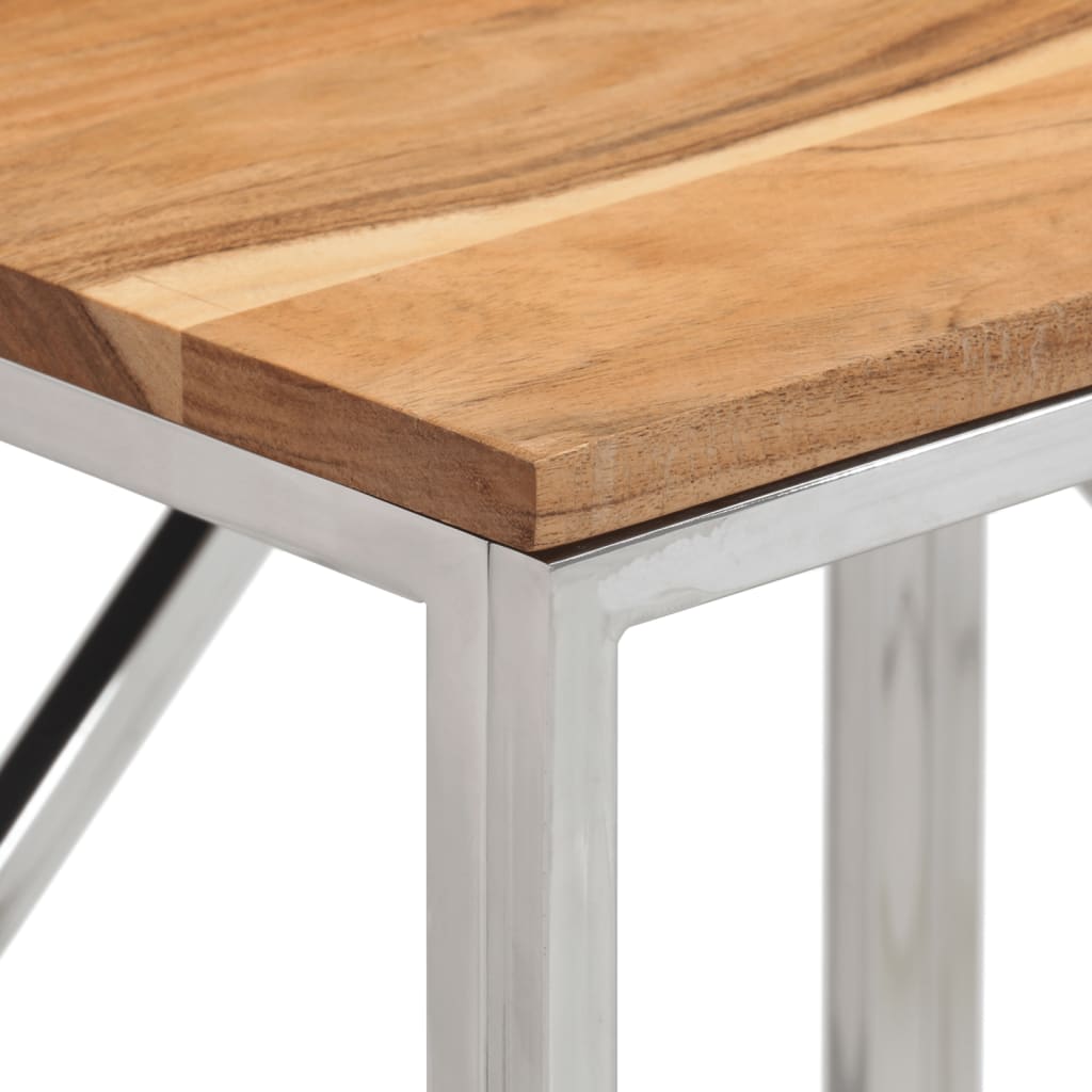 Table Console Argenté Acier Inoxydable Et Massif D'acacia