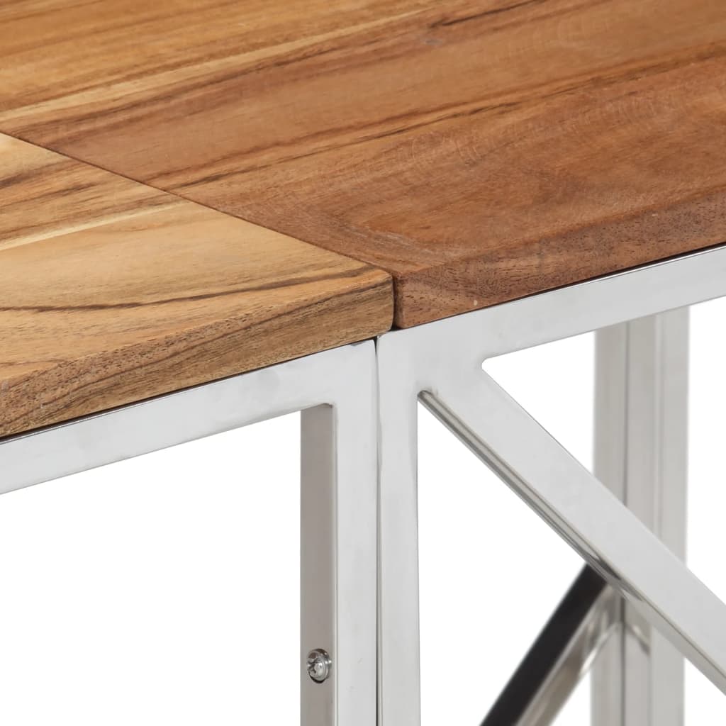 Table Console Argenté Acier Inoxydable Et Massif D'acacia