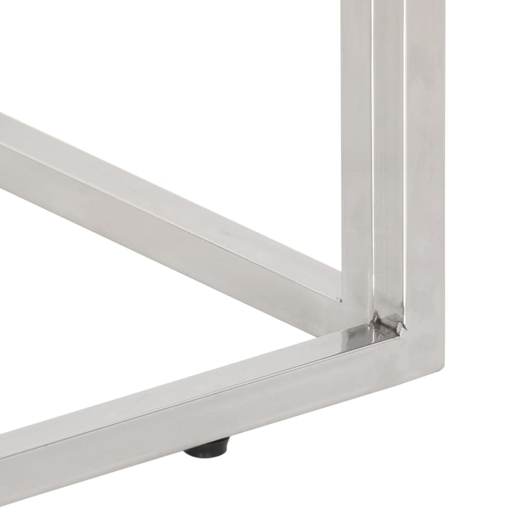 Table Console Argenté Acier Inoxydable Et Massif D'acacia