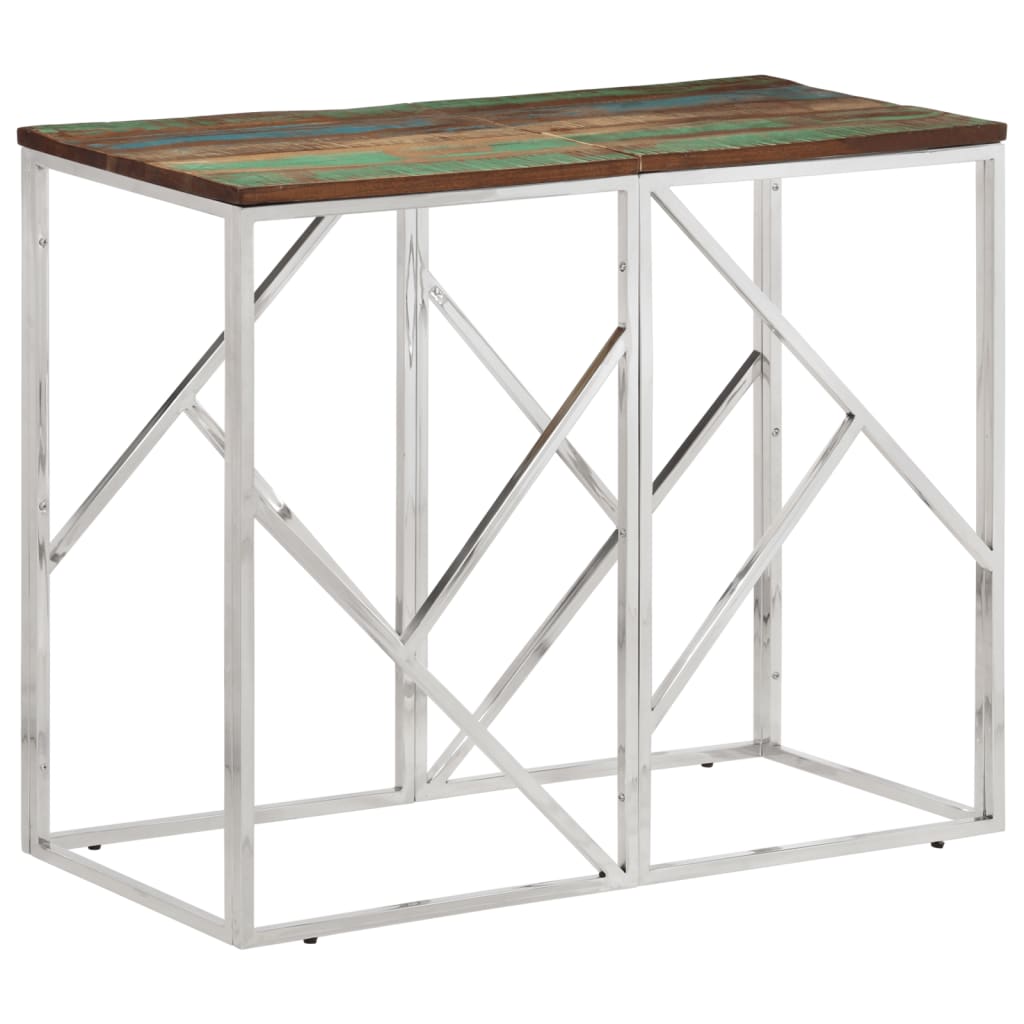Table Console Argenté Acier Inoxydable Et Massif D'acacia