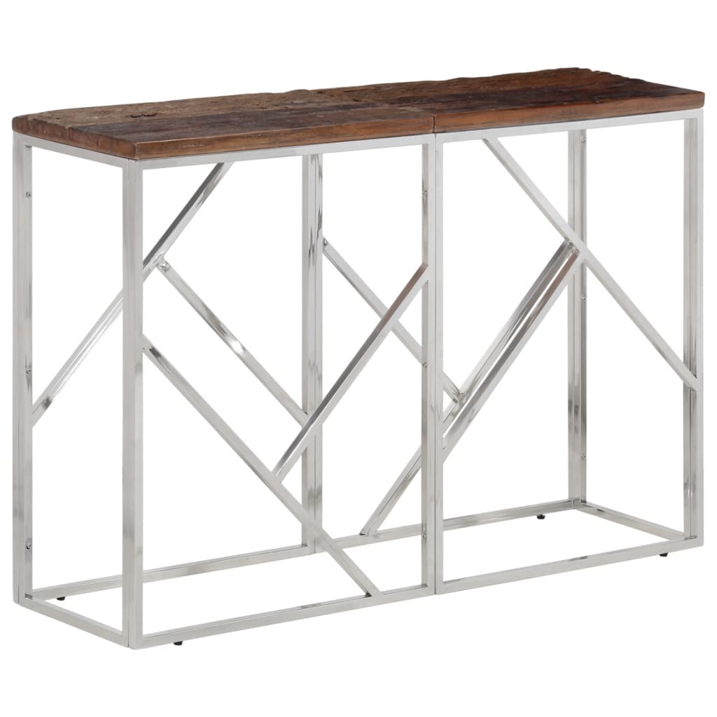 Table Console Acier Inoxydable Et De Mélèze Massif