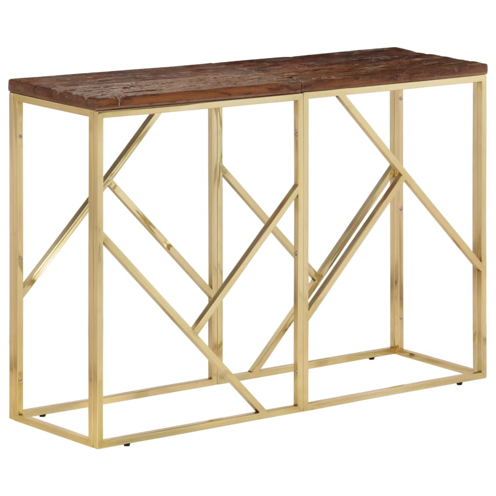 Table Console Acier Inoxydable Et De Mélèze Massif