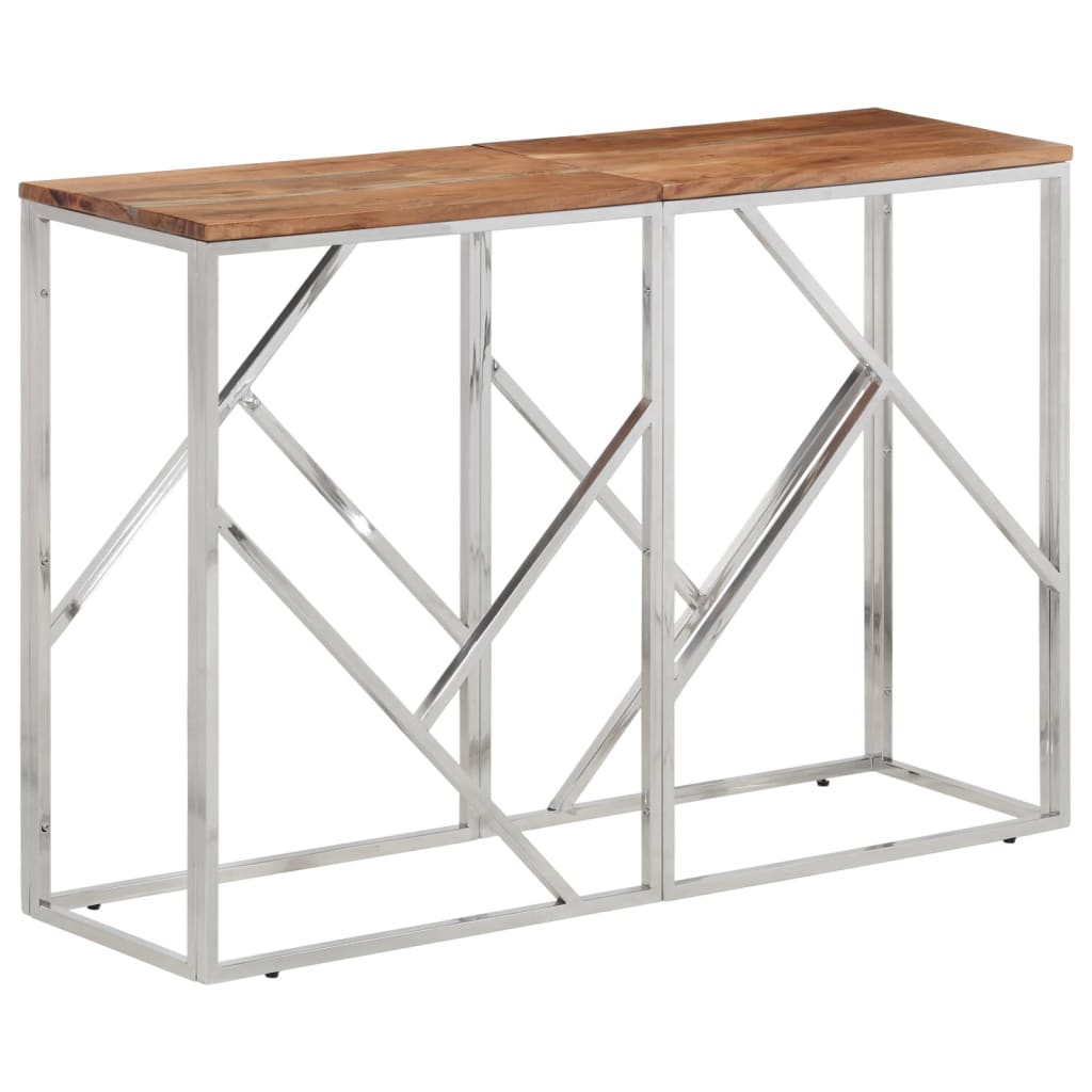 Table Console Acier Inoxydable Et De Mélèze Massif