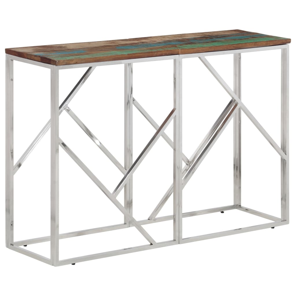Table Console Acier Inoxydable Et De Mélèze Massif