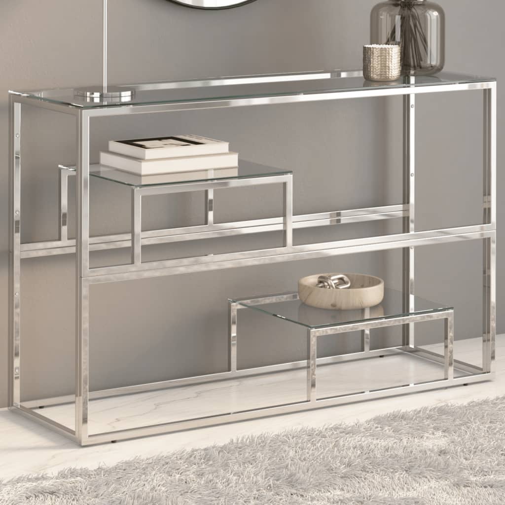 Table Console Argenté Inox Et De Récupération Massif
