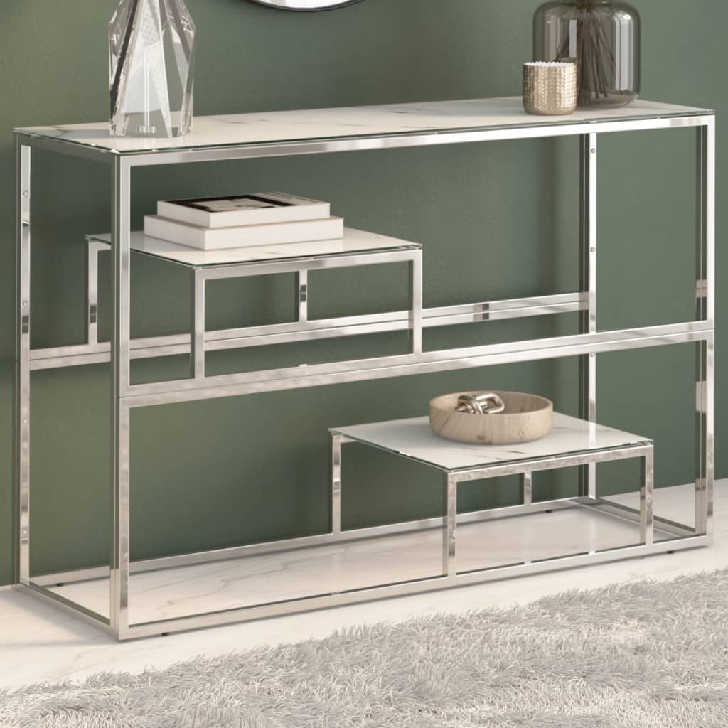 Table Console Argenté Inox Et De Récupération Massif