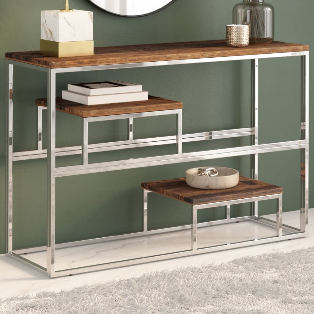 Table Console Argenté Inox Et De Récupération Massif