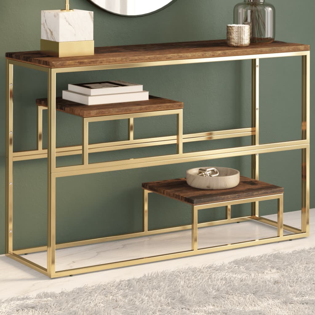 Table Console Argenté Inox Et De Récupération Massif