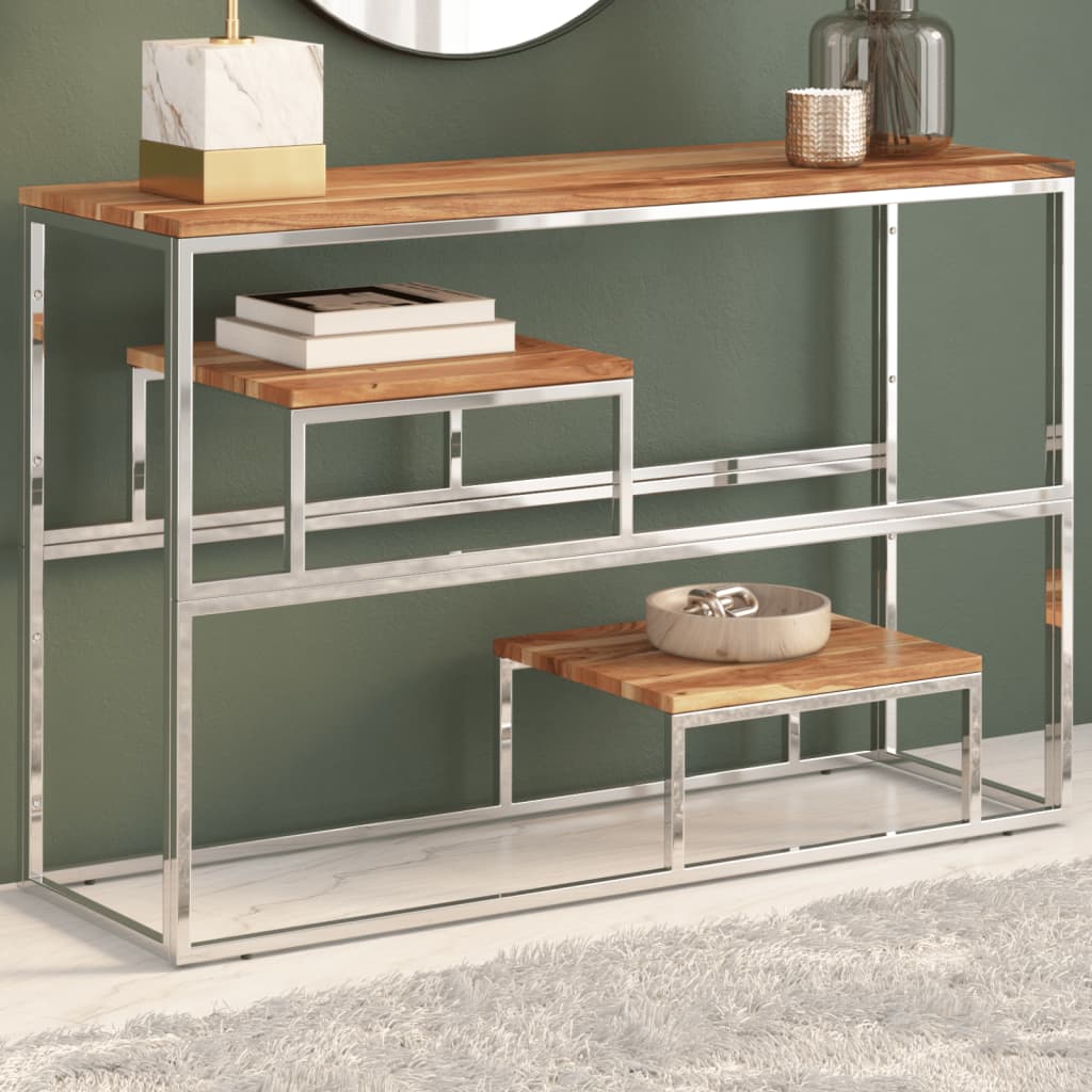Table Console Argenté Inox Et De Récupération Massif
