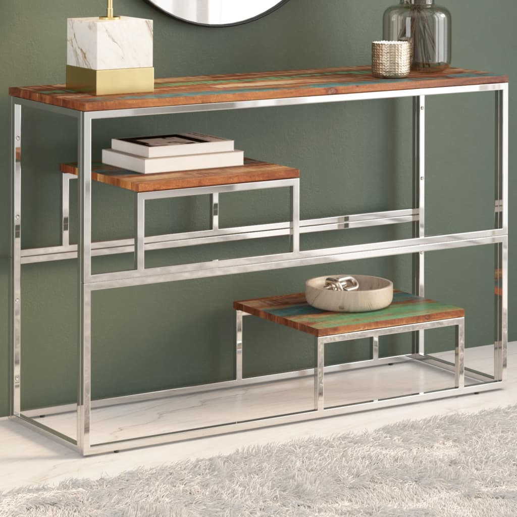 Table Console Argenté Inox Et De Récupération Massif