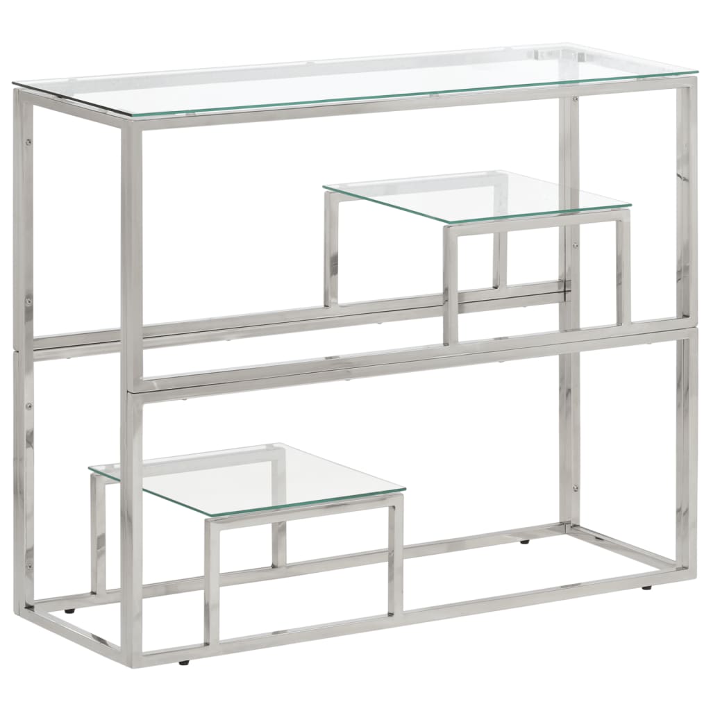 Table Console Argenté Acier Inoxydable Et Massif D'acacia