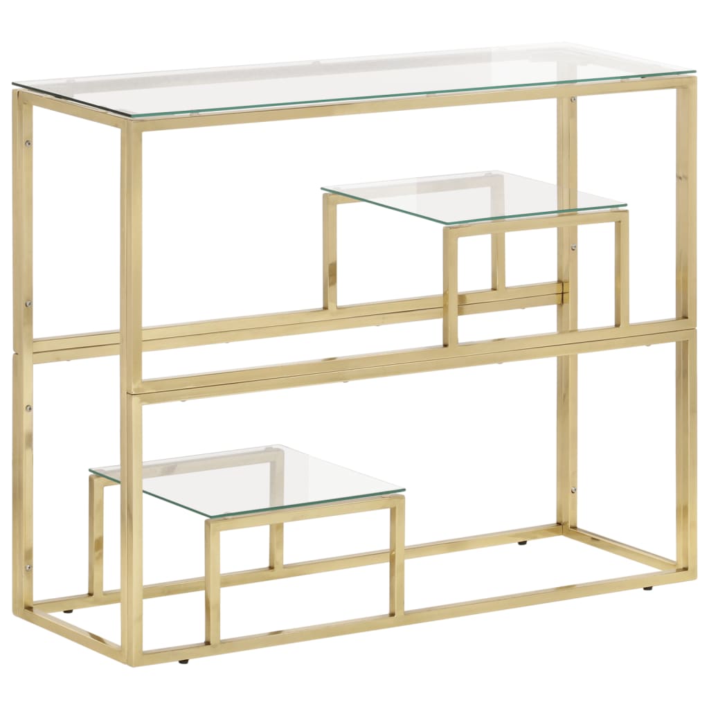 Table Console Argenté Acier Inoxydable Et Massif D'acacia