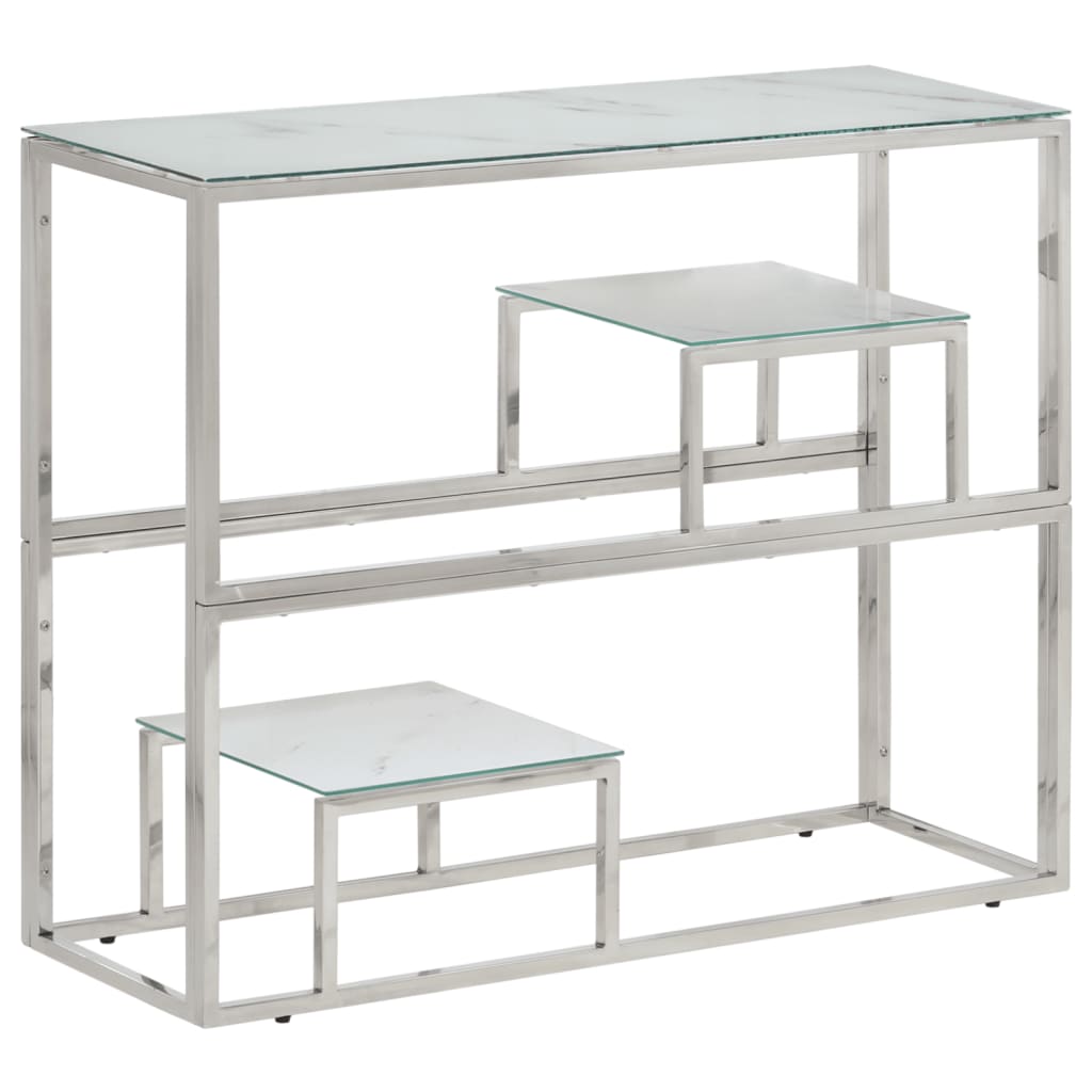 Table Console Argenté Acier Inoxydable Et Massif D'acacia