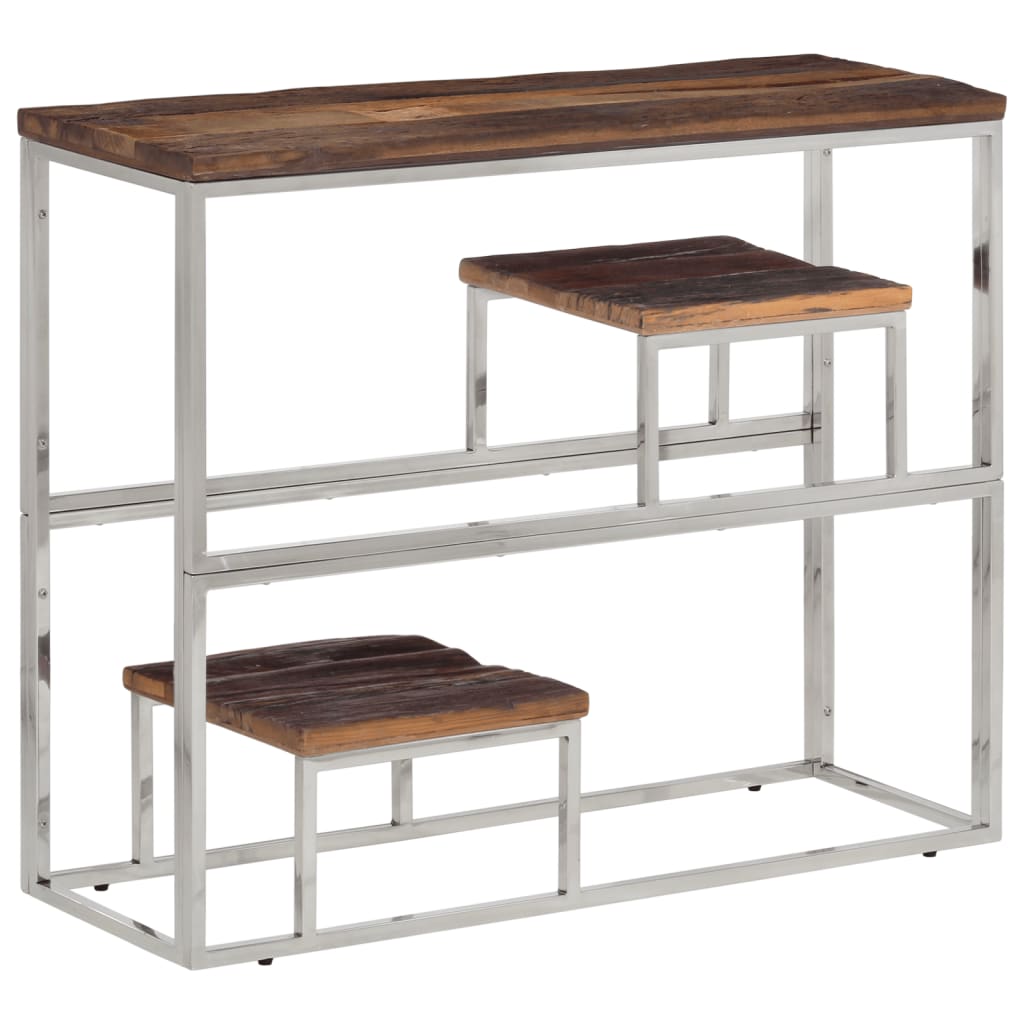 Table Console Argenté Acier Inoxydable Et Massif D'acacia
