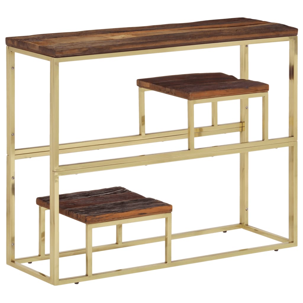 Table Console Argenté Acier Inoxydable Et Massif D'acacia